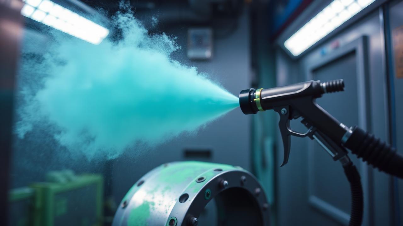 Pulverlakkering med elektrostatisk pistol i kabin